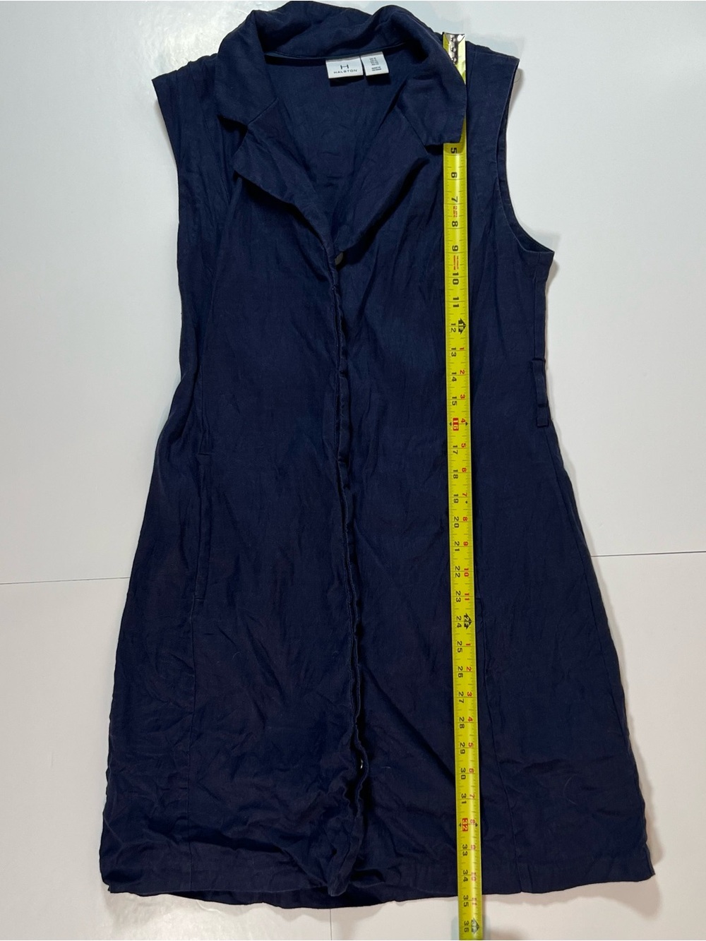 Halston Navy Linen Blendβ Sleeveless Shirt Dress Size 8 - Picture 9 of 9